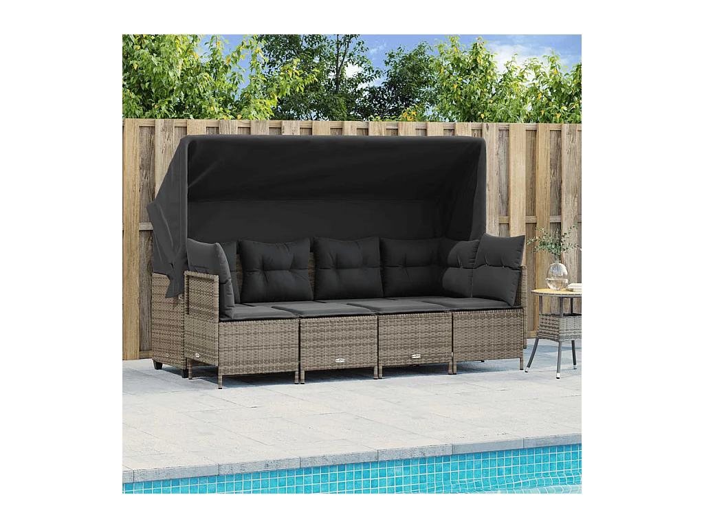 Salon de jardin 5 pcs avec coussins gris résine tressée