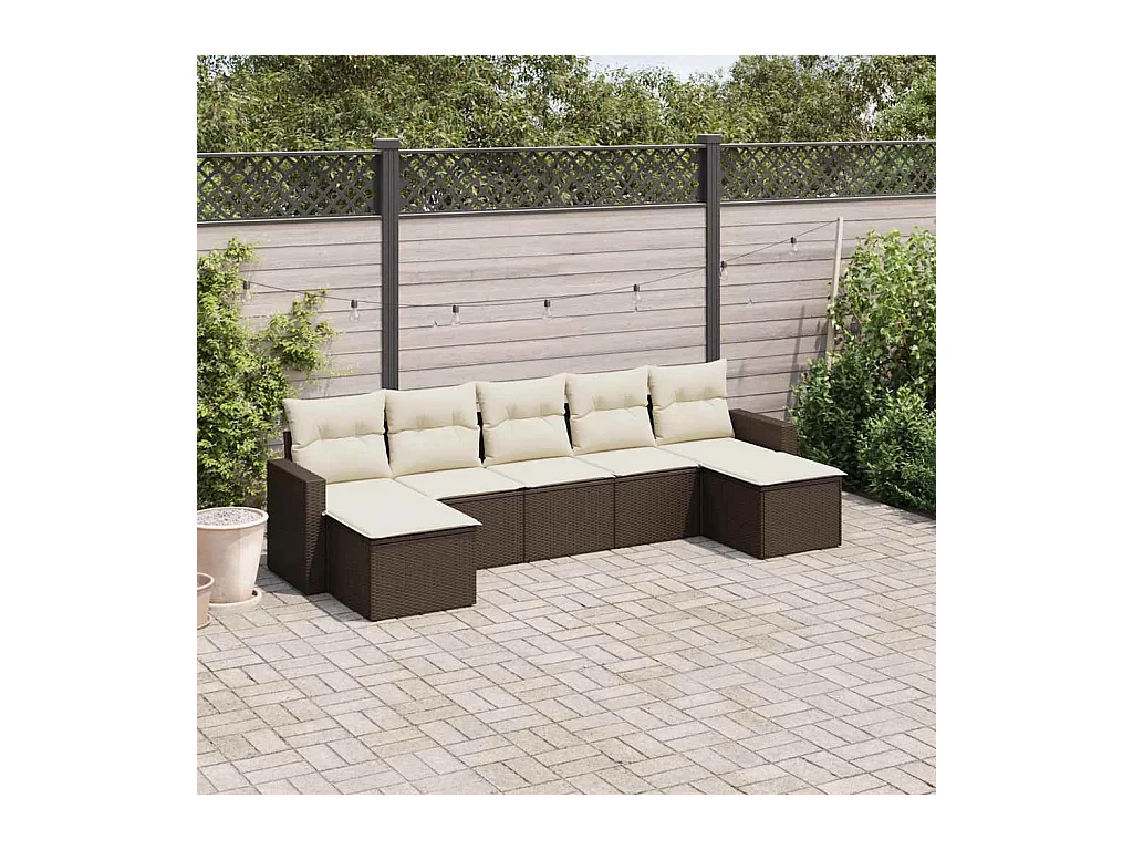7-tlg. Garten-Sofagarnitur mit Kissen Braun Poly Rattan