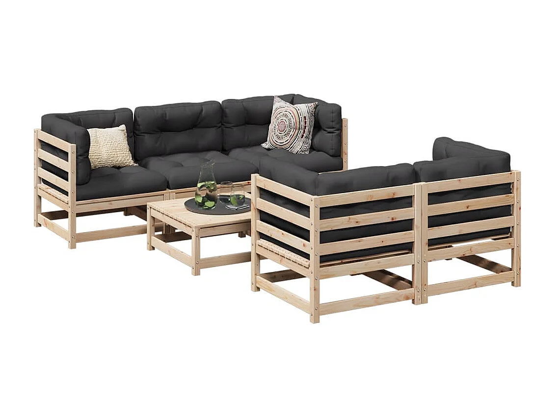 Salon de jardin 6 pcs bois de pin massif