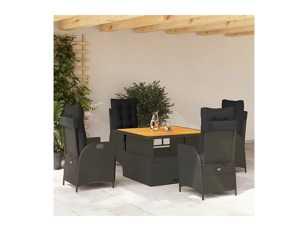 Ensemble à manger de jardin coussins 5pcs Noir Résine tressée