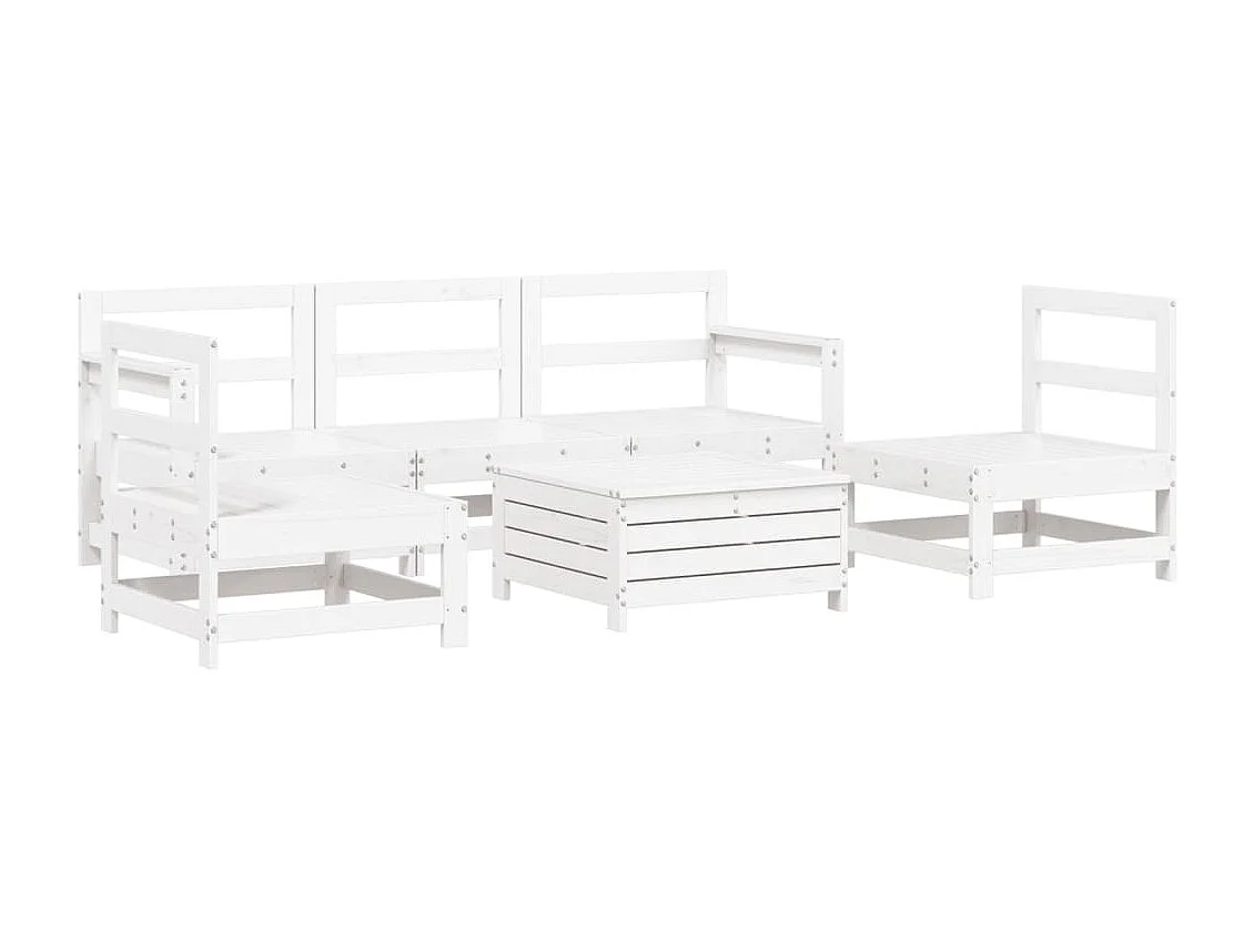 Set Divani da Giardino 6 pz Bianco in Legno Massello di Pino