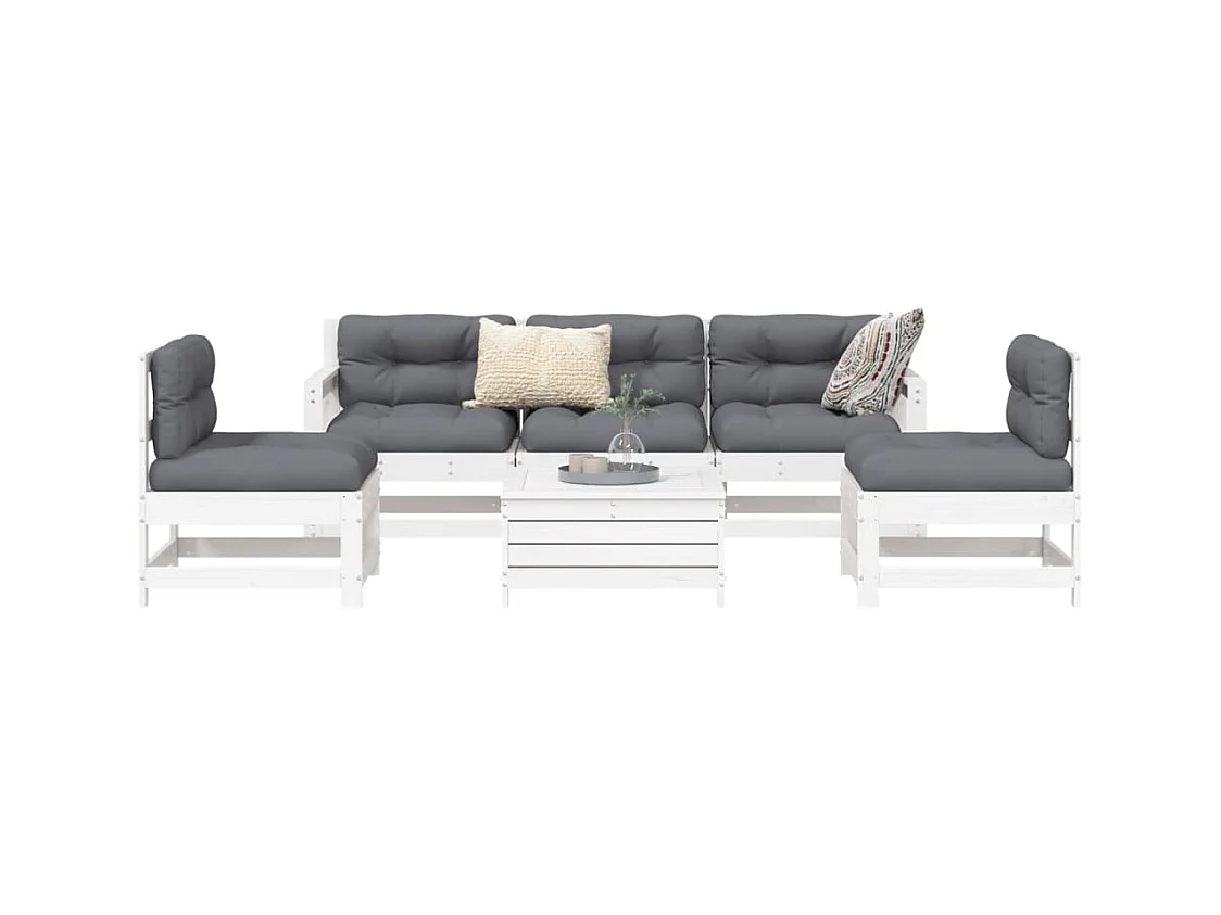 Set Divani da Giardino 6 pz Bianco in Legno Massello di Pino