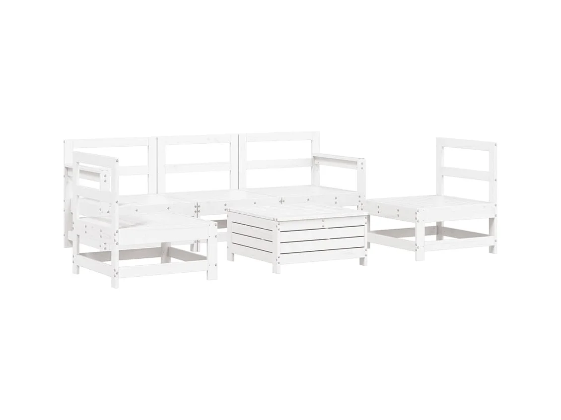 6-delige Loungeset massief grenenhout wit