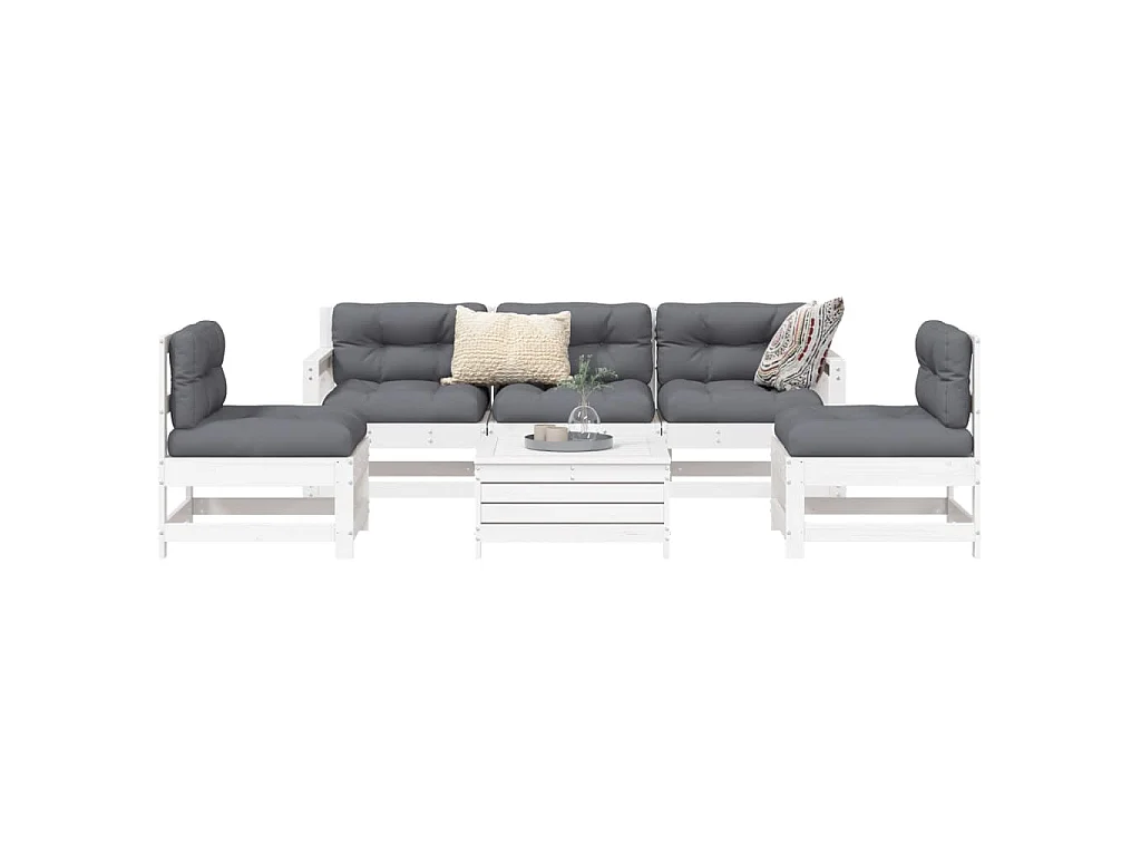 6-delige Loungeset massief grenenhout wit