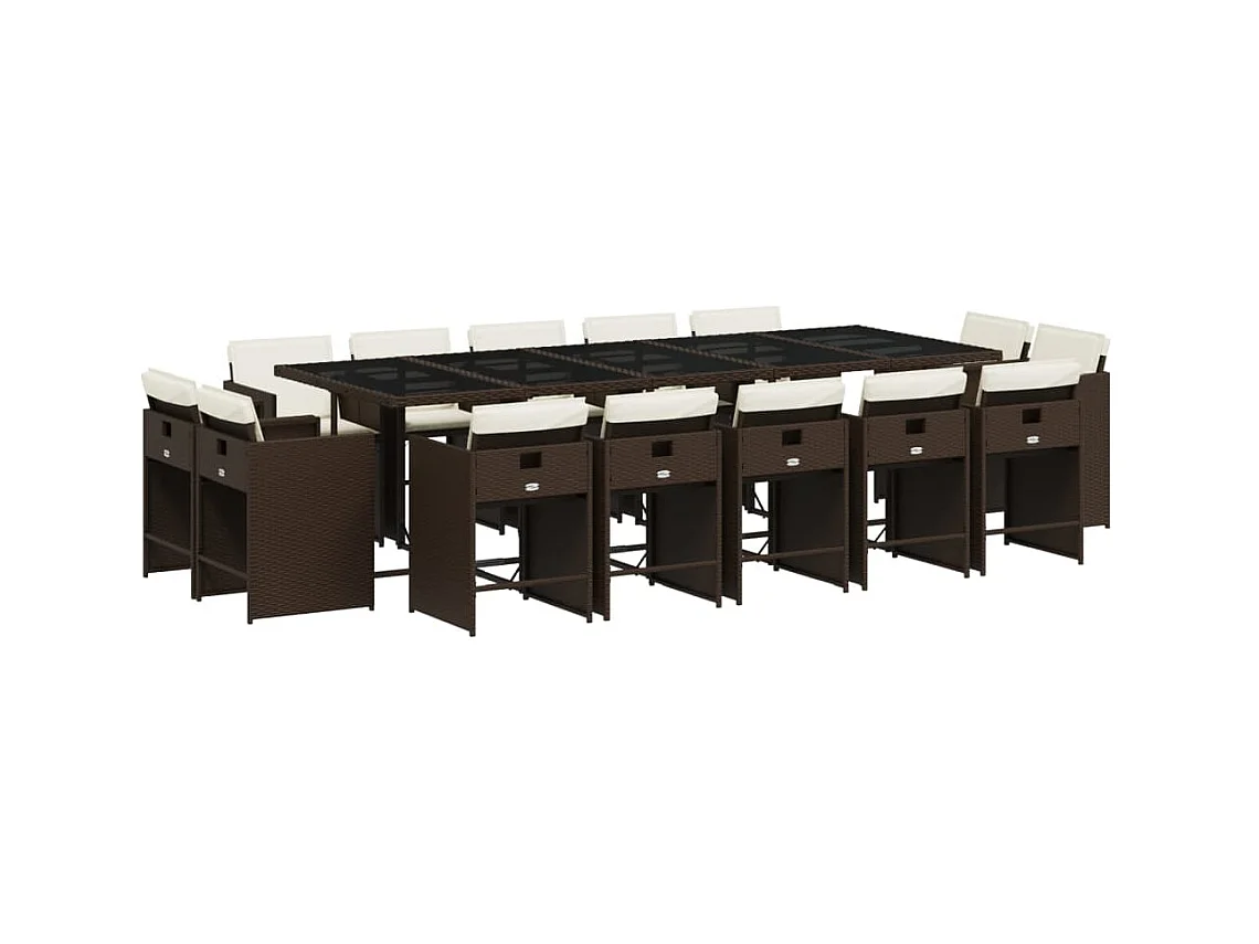 15-tlg. Garten-Essgruppe mit Kissen Braun Poly Rattan