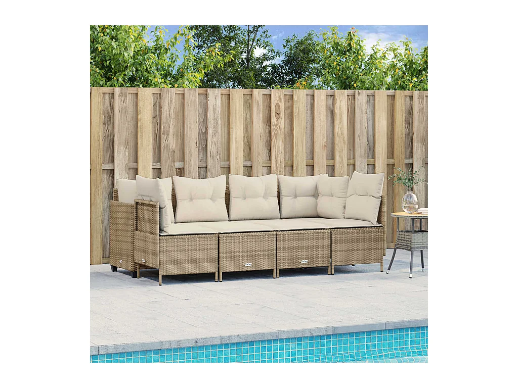5-delige Loungeset met kussens poly rattan beige