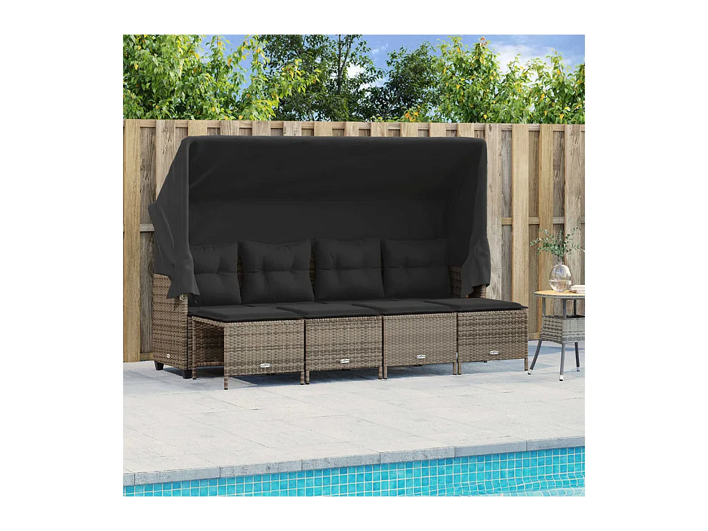 Salon de jardin 5 pcs avec coussins gris résine tressée