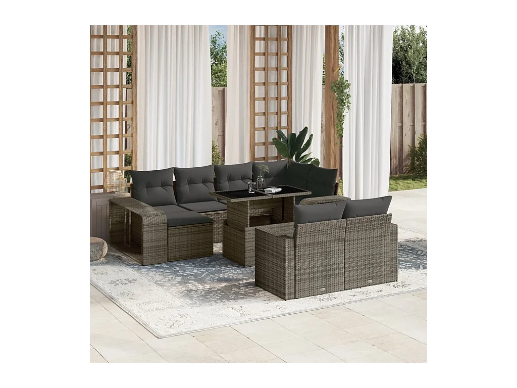 Salon de jardin 11 pcs avec coussins gris résine tressée