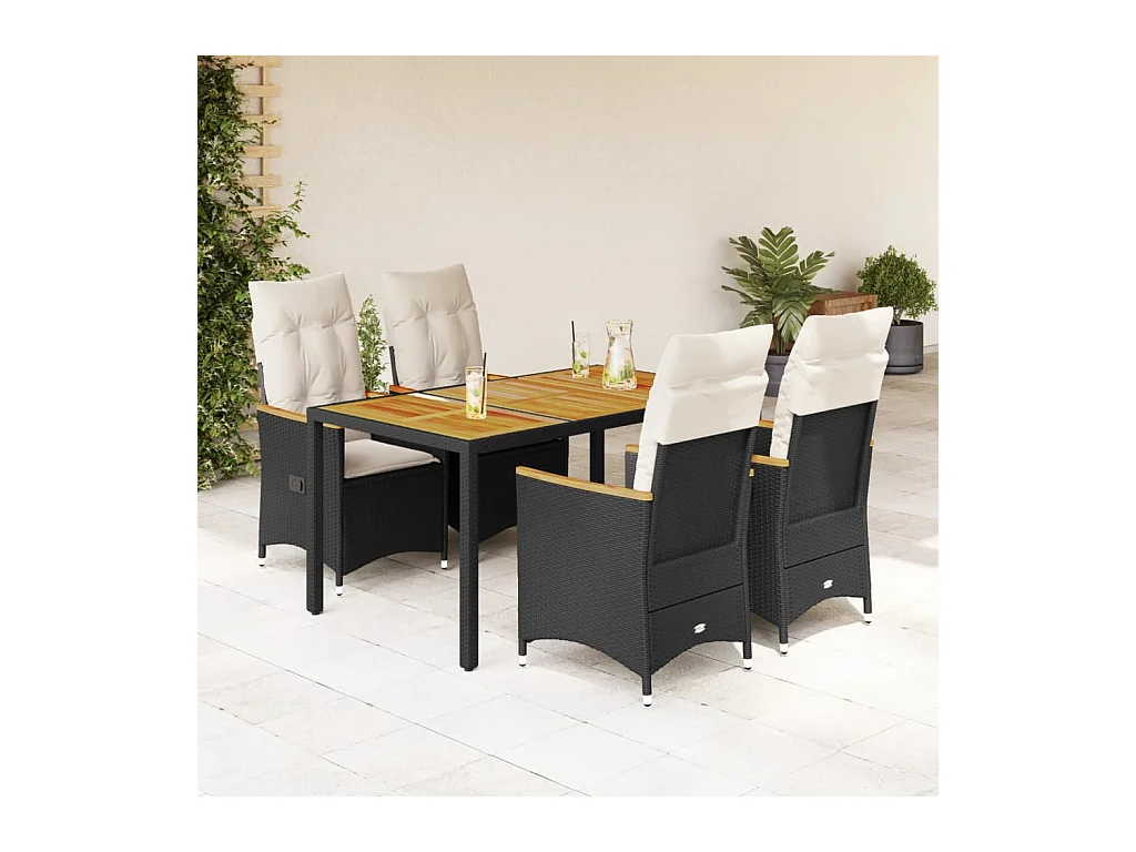 Set de muebles jardín 5 pzas con cojines ratán sintético negro