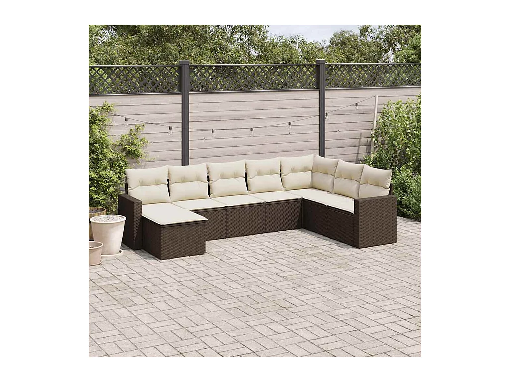 8-delige Loungeset met kussens poly rattan bruin