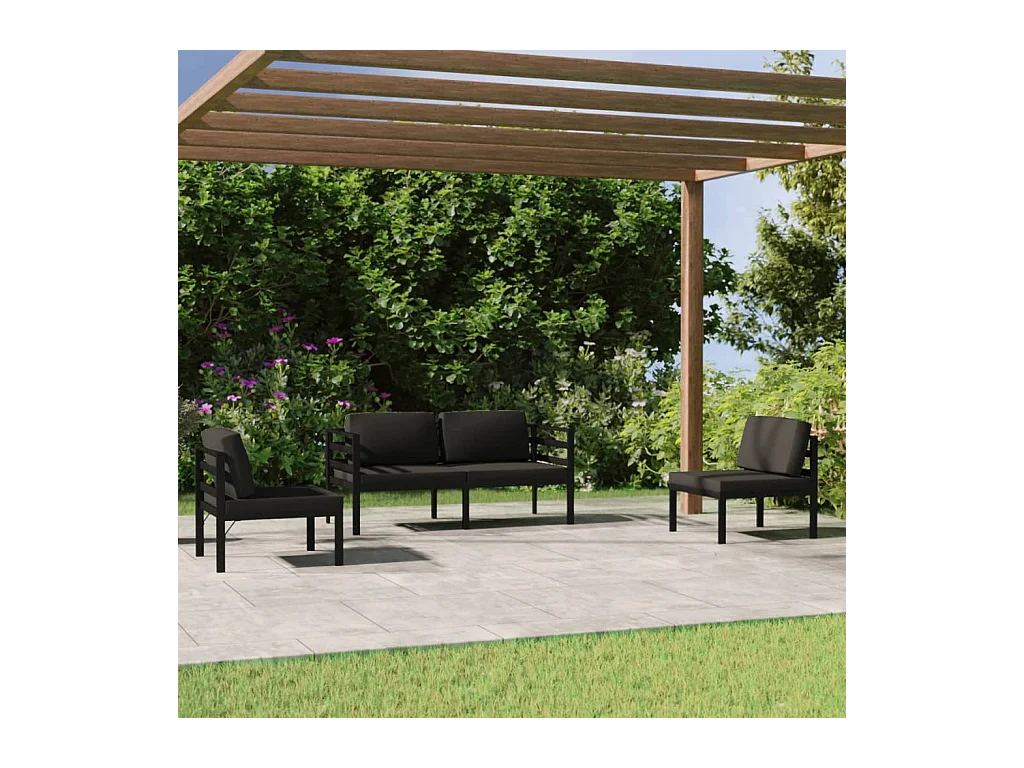 Salon de jardin 4 pcs avec coussins Aluminium Anthracite