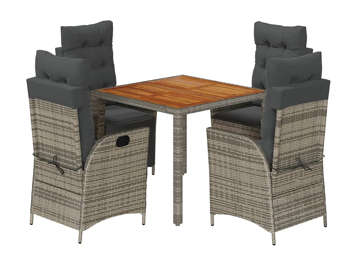 Set da Pranzo da Giardino 5 pz con Cuscini in Polyrattan Grigio