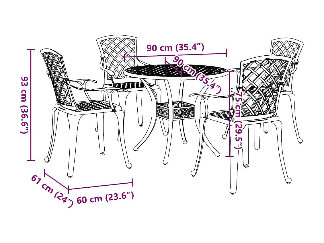 5 pcs conjunto de jantar para jardim alumínio fundido bronze