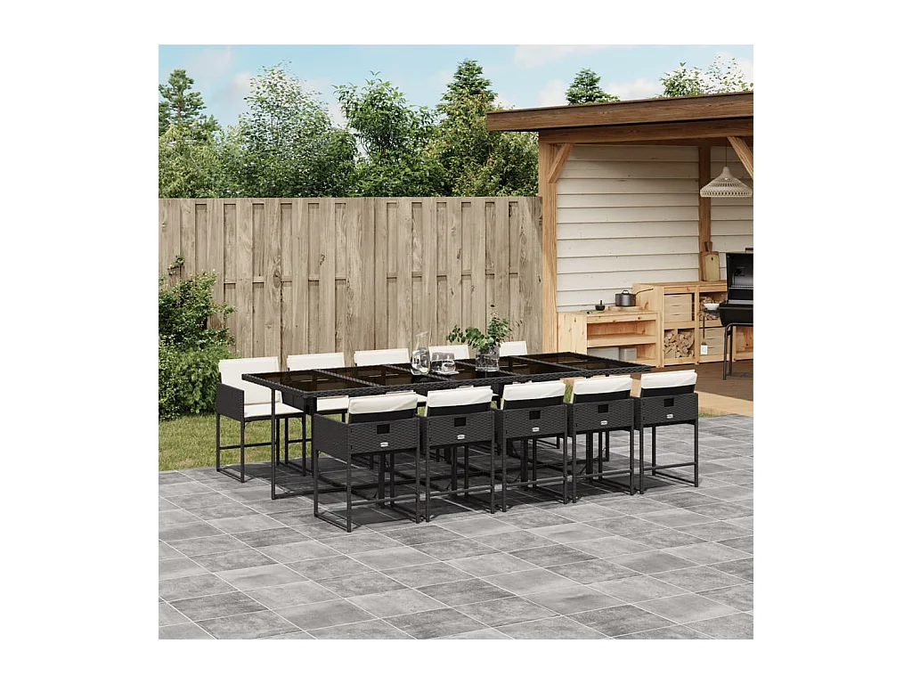 11-delige Tuinset met kussens poly rattan zwart