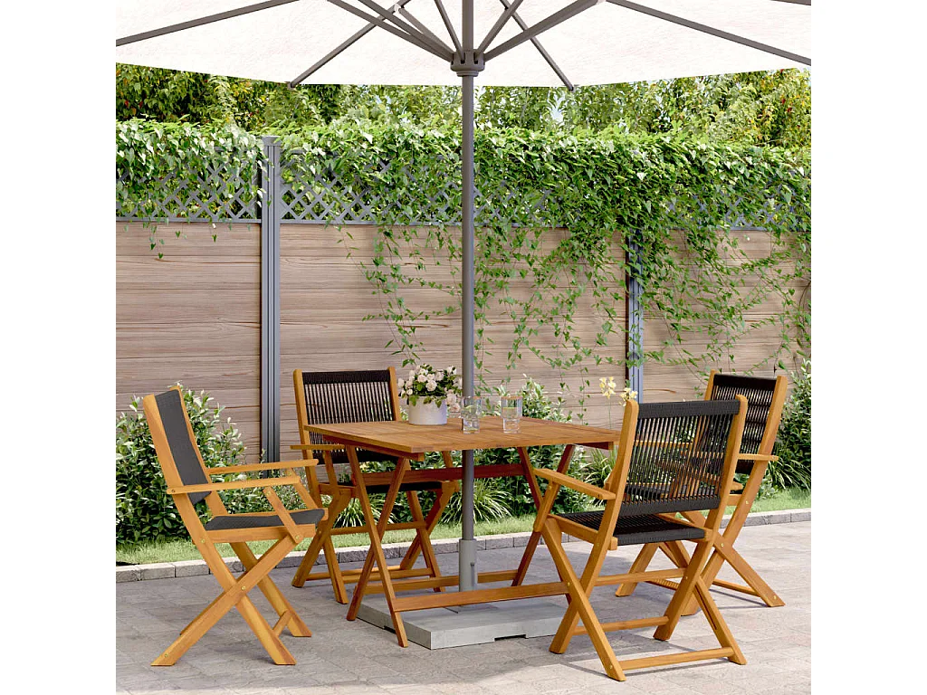 Set Pranzo da Giardino 5 pz Nero Polipropilene e Legno Massello