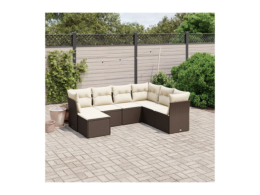 7-tlg. Garten-Sofagarnitur mit Kissen Braun Poly Rattan