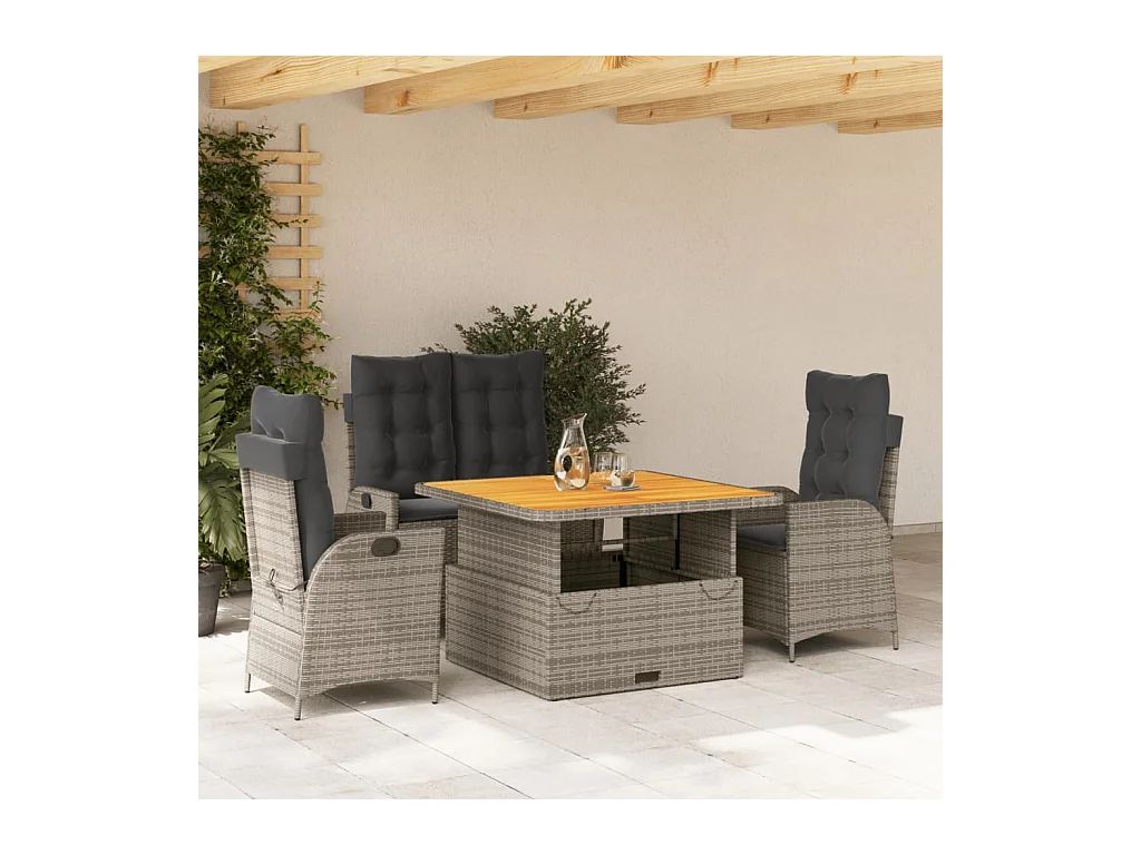 Set da Pranzo da Giardino 4 pz con Cuscini in Polyrattan Grigio