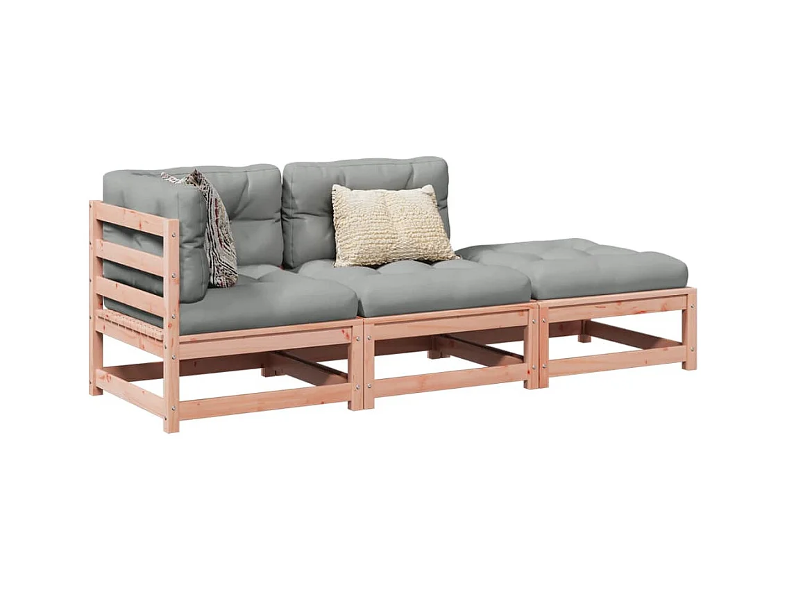 Salon de jardin 3 pcs et coussins bois massif sapin de douglas