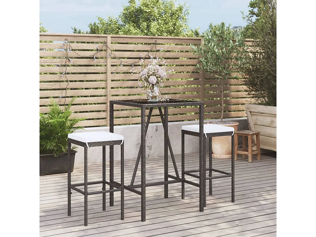 Set Bar da Giardino 3 pz con Cuscini in Polyrattan Nero