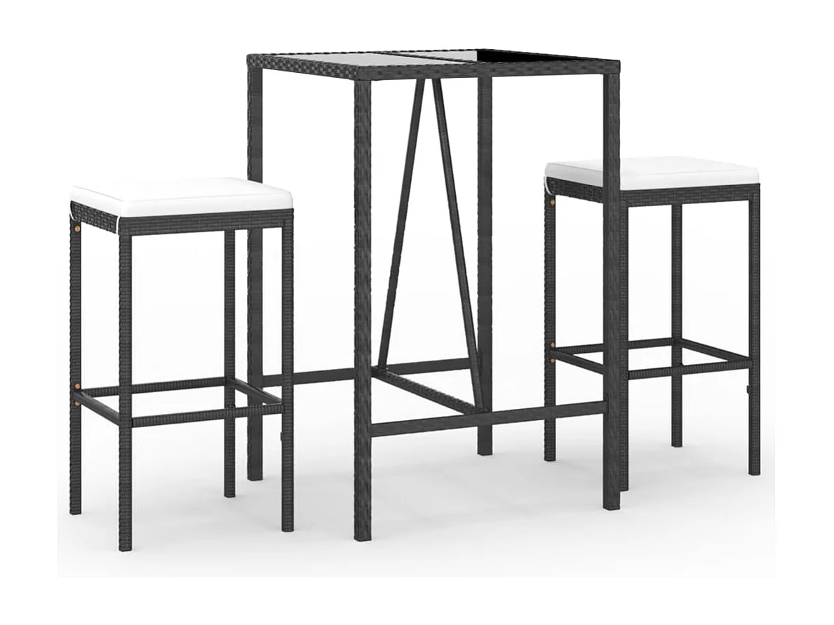 Set Bar da Giardino 3 pz con Cuscini in Polyrattan Nero