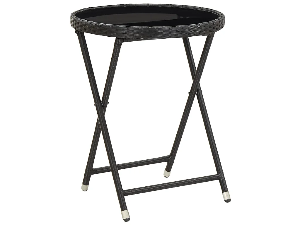 3-delige Bistroset met kussens poly rattan en glas zwart