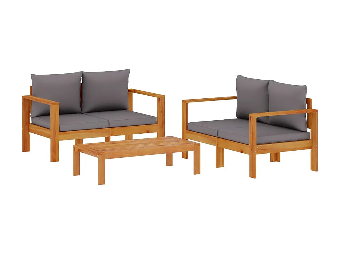 Salon de jardin avec coussins 3 pcs bois massif d'acacia