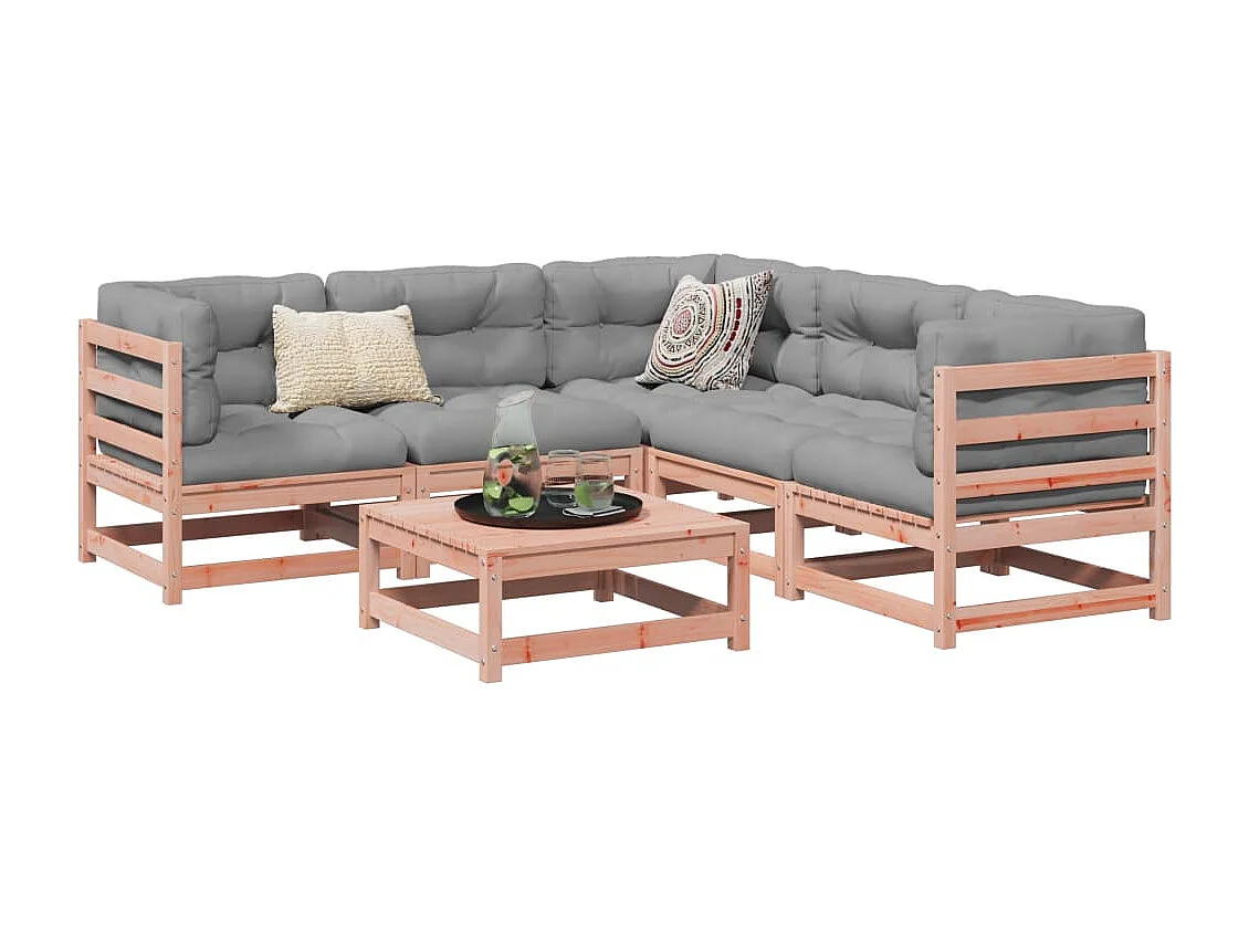 Salon de jardin 6 pcs et coussins bois massif sapin de douglas