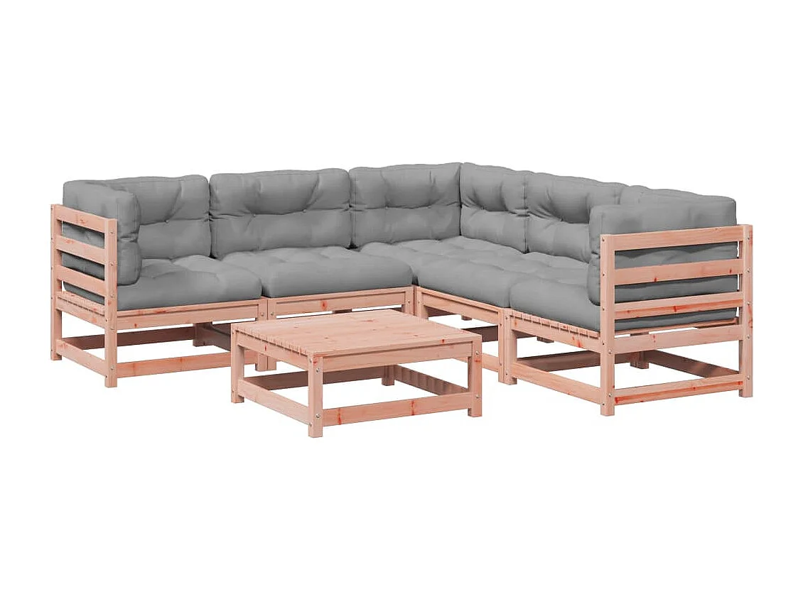 Salon de jardin 6 pcs et coussins bois massif sapin de douglas
