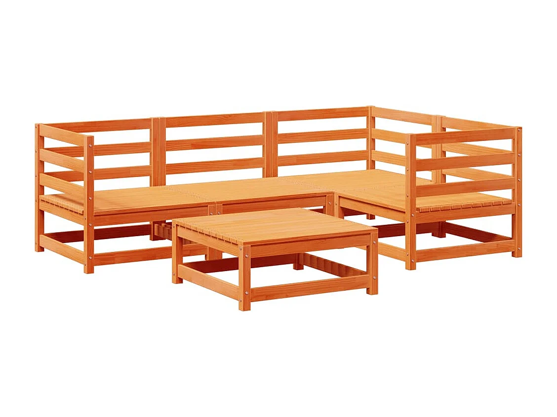 Salon de jardin 5 pcs cire marron bois de pin massif