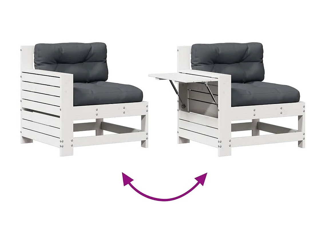 Set Salotto Giardino 5pz con Cuscini Bianco Legno Massello Pino