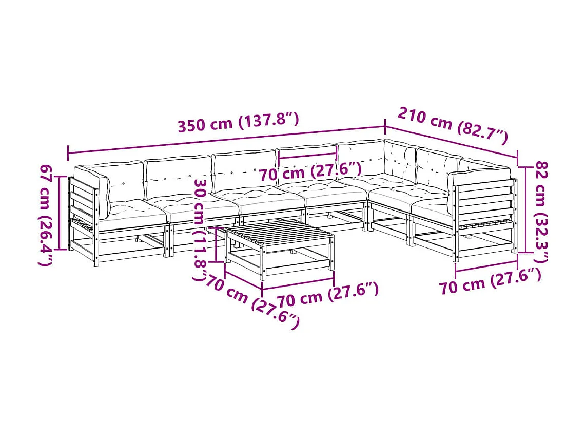 Set Divani da Giardino 8pz con Cuscini Legno Impregnato di Pino
