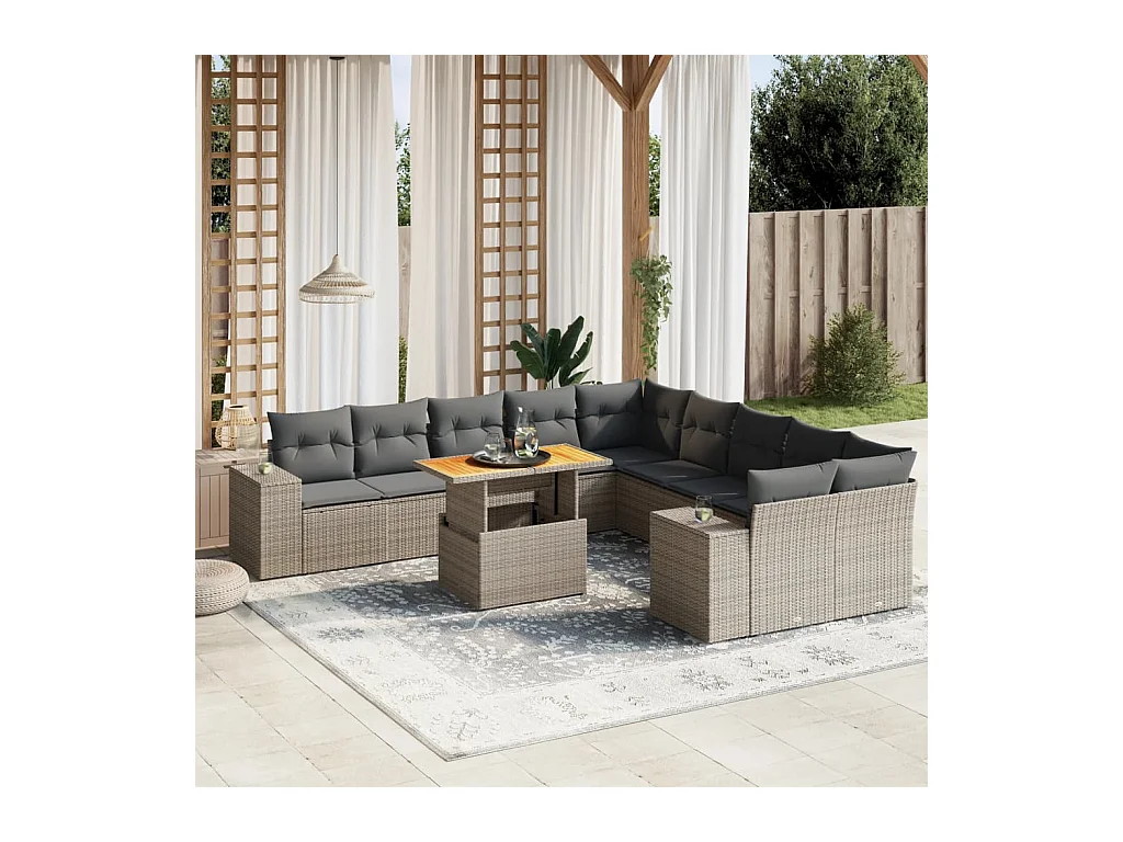 11-delige Loungeset met kussens poly rattan grijs