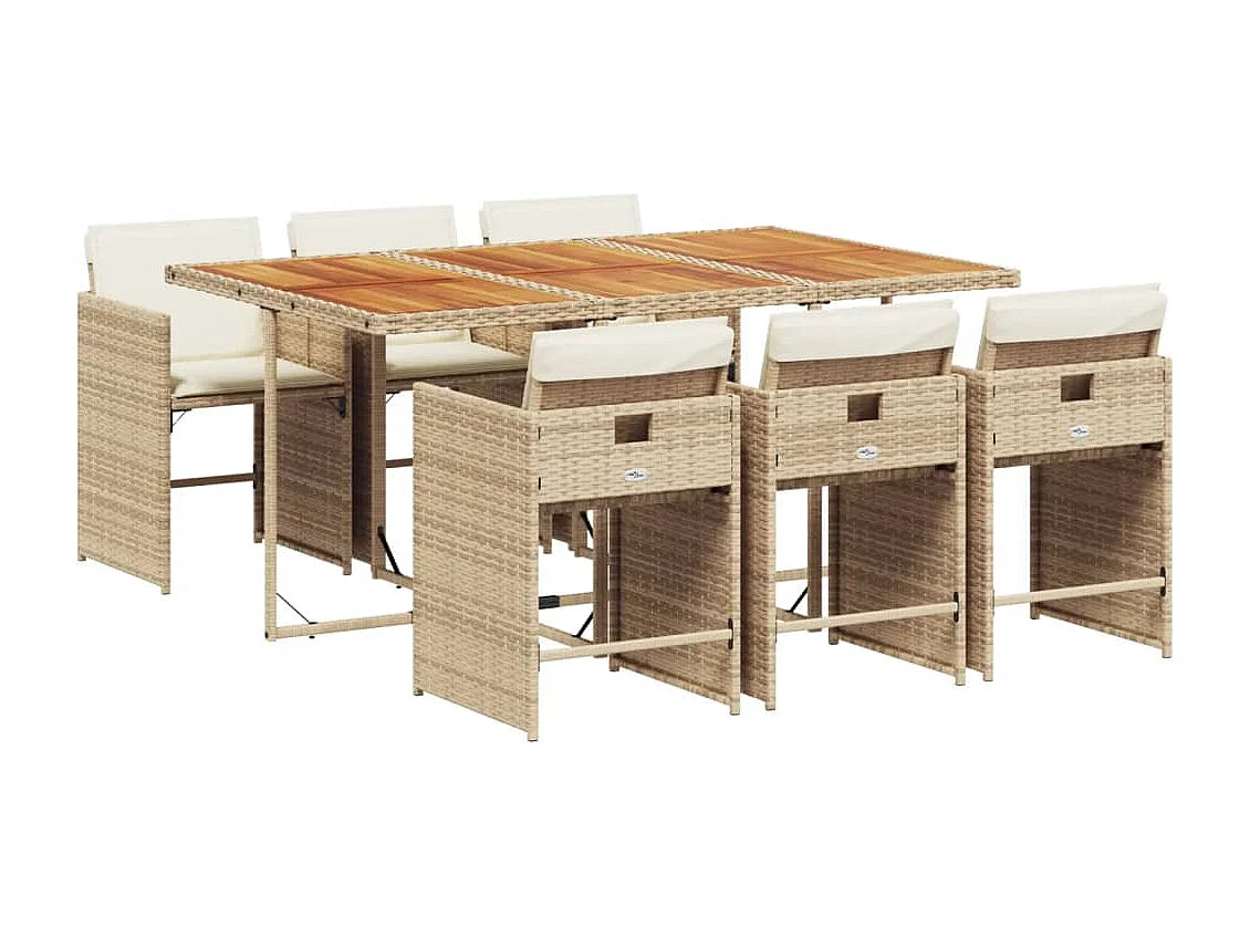 Ensemble à manger de jardin et coussins 7 pcs beige poly rotin