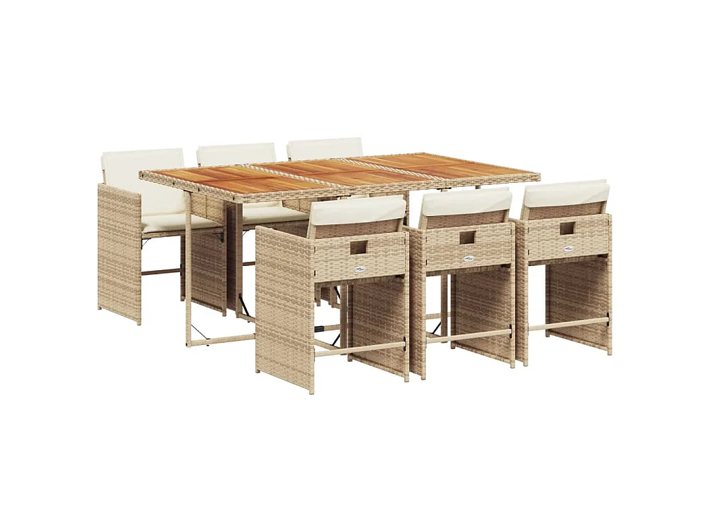 Ensemble à manger de jardin et coussins 7 pcs beige poly rotin
