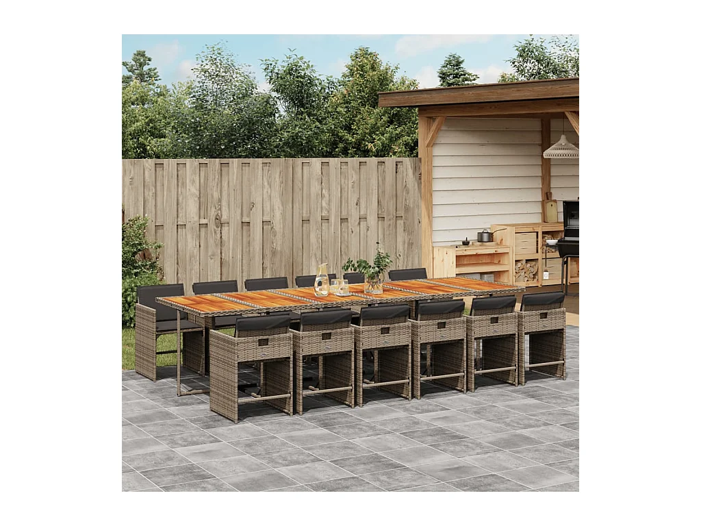 13-tlg. Garten-Essgruppe mit Kissen Grau Poly Rattan