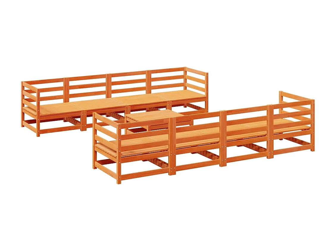 Set Divani da Giardino 9 pz Marrone Cera Legno Massello Pino