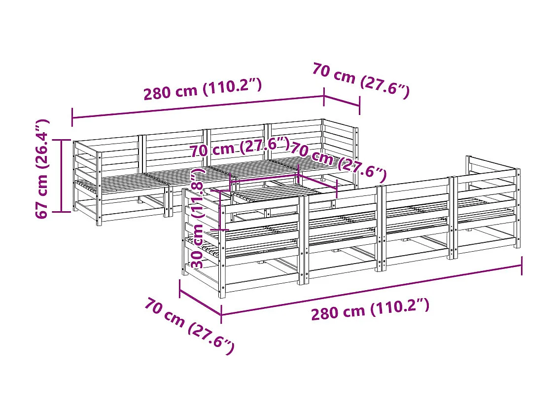 Set Divani da Giardino 9 pz Marrone Cera Legno Massello Pino