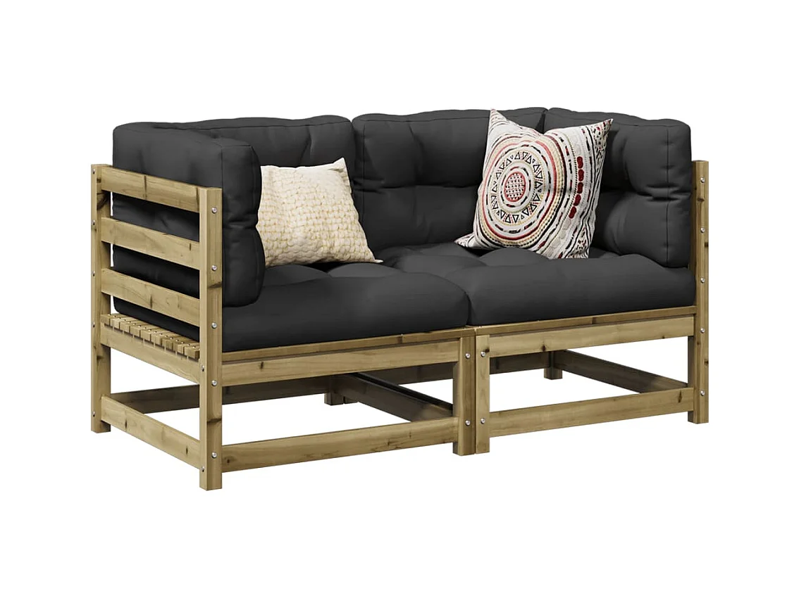 Salon de jardin 2 pcs avec coussins bois de pin imprégné