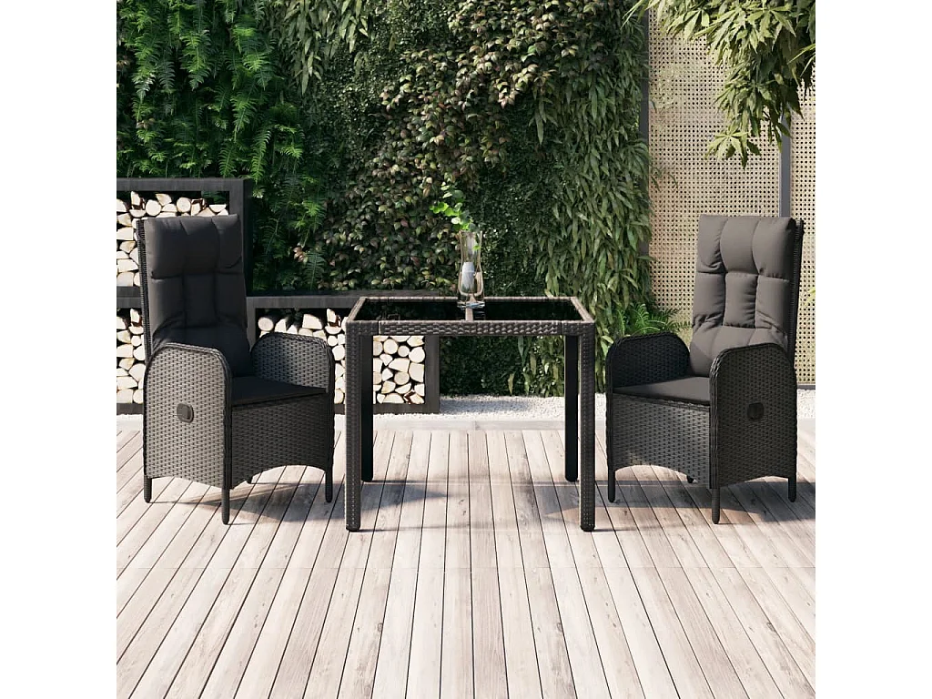 Ensemble à manger de jardin avec coussins 3 pcs Noir