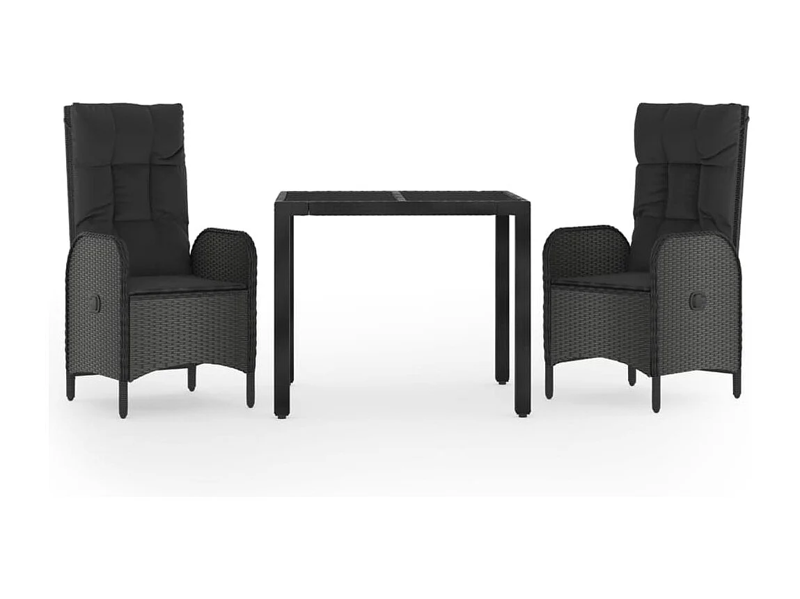 Ensemble à manger de jardin avec coussins 3 pcs Noir