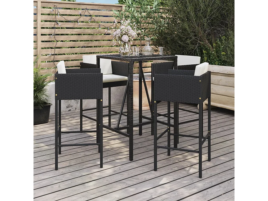 Ensemble de bar de jardin 5 pcs avec coussins noir poly rotin