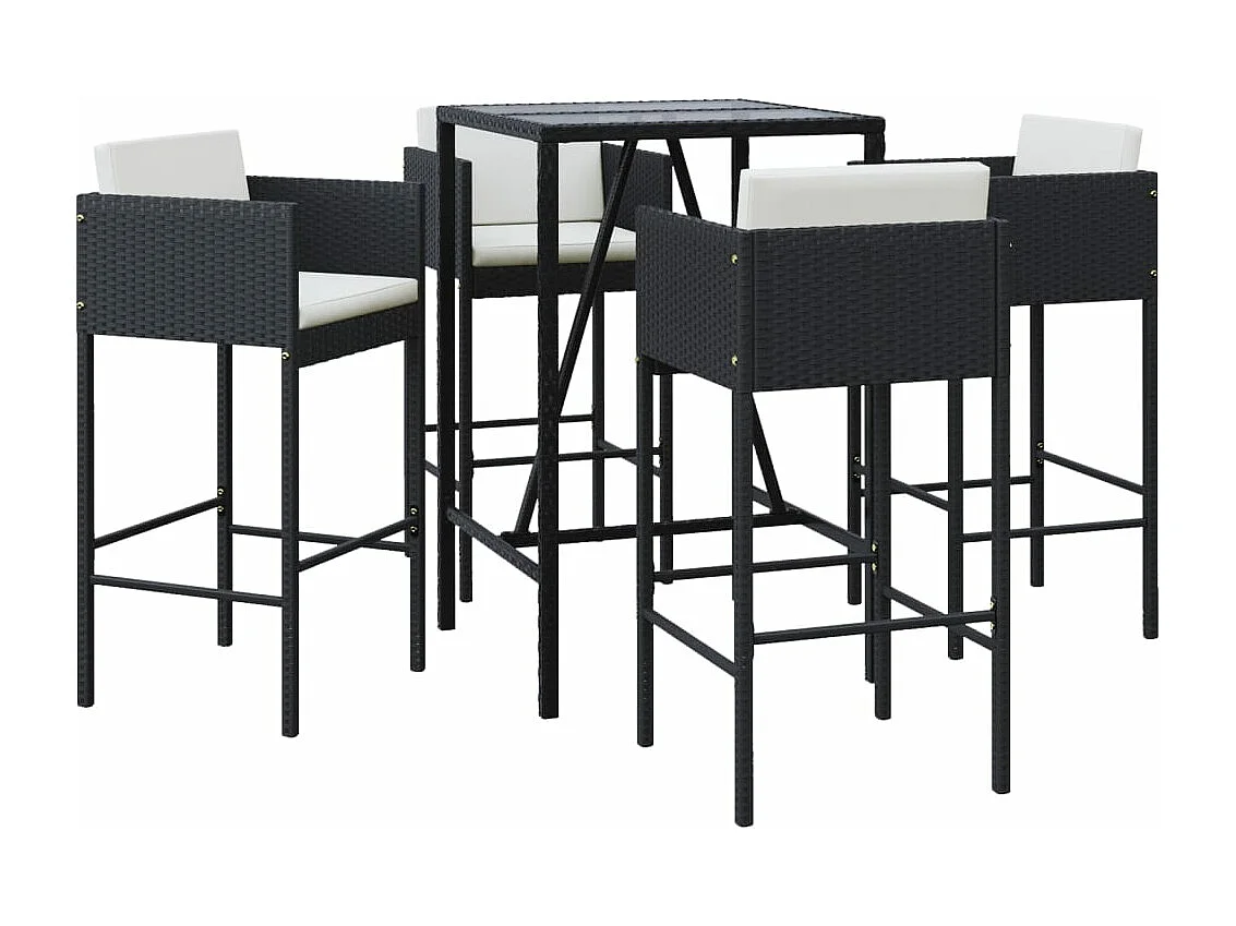 Ensemble de bar de jardin 5 pcs avec coussins noir poly rotin