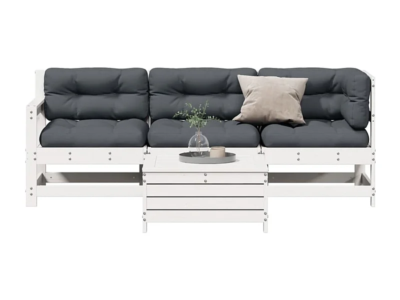 4-tlg. Garten-Lounge-Set mit Kissen Weiß Massivholz Kiefer