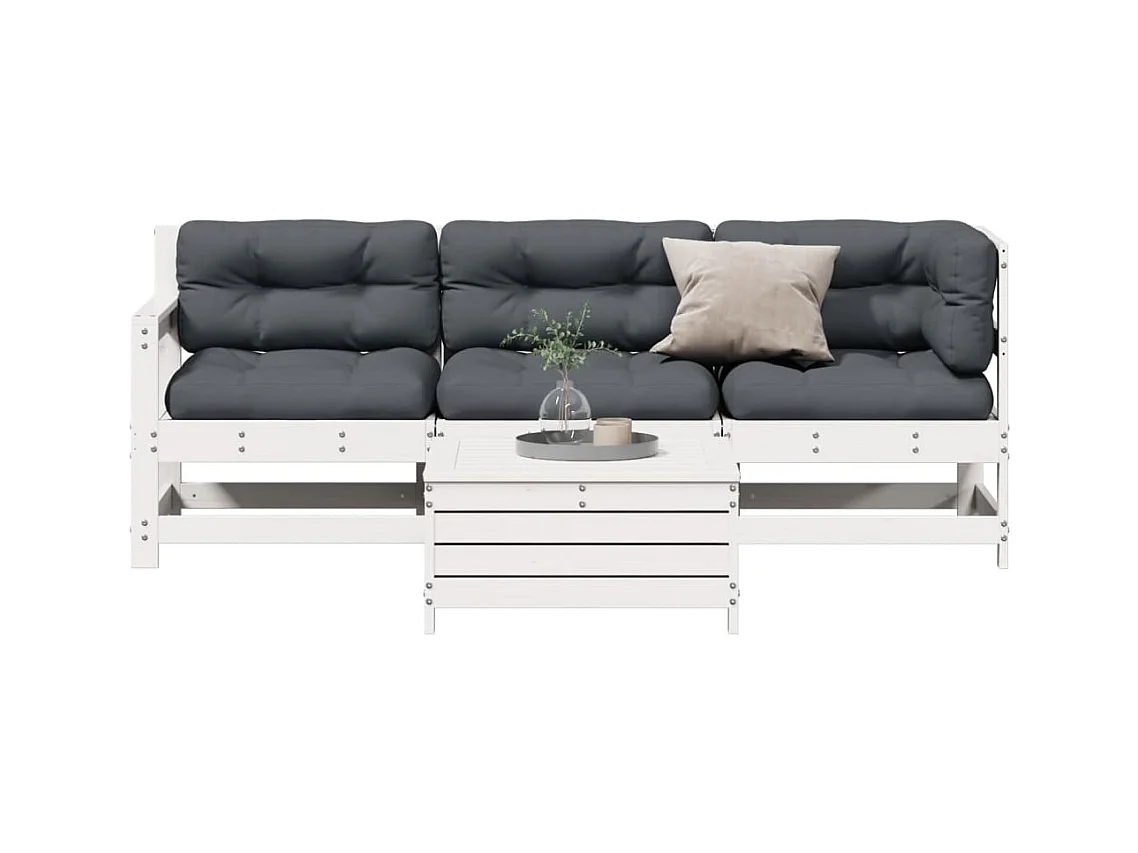 4-tlg. Garten-Lounge-Set mit Kissen Weiß Massivholz Kiefer