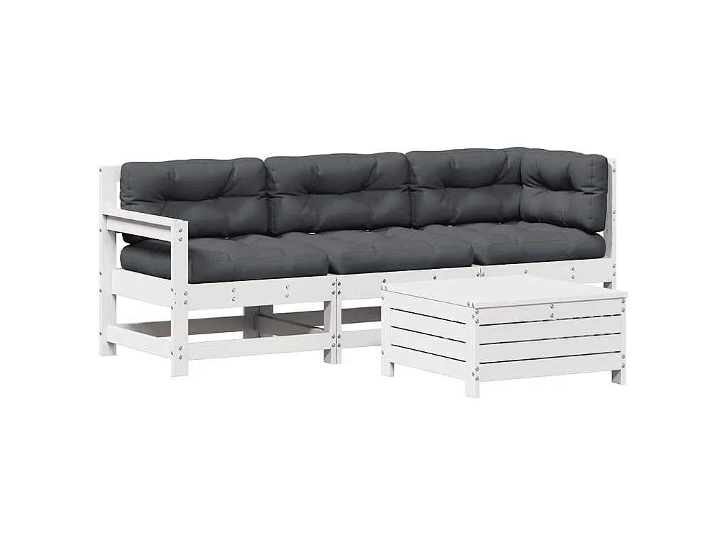 4-delige Loungeset met kussens massief grenenhout