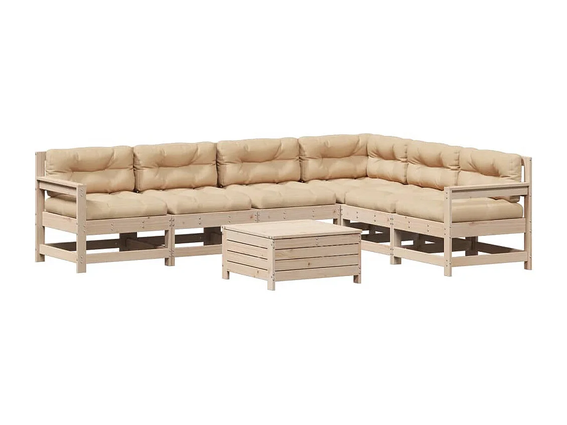 7-tlg. Garten-Lounge-Set mit Kissen Massivholz Kiefer