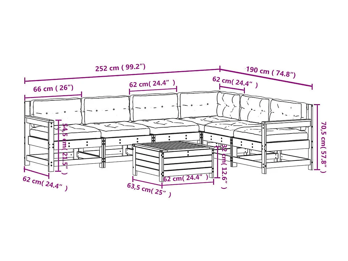 7-tlg. Garten-Lounge-Set mit Kissen Massivholz Kiefer
