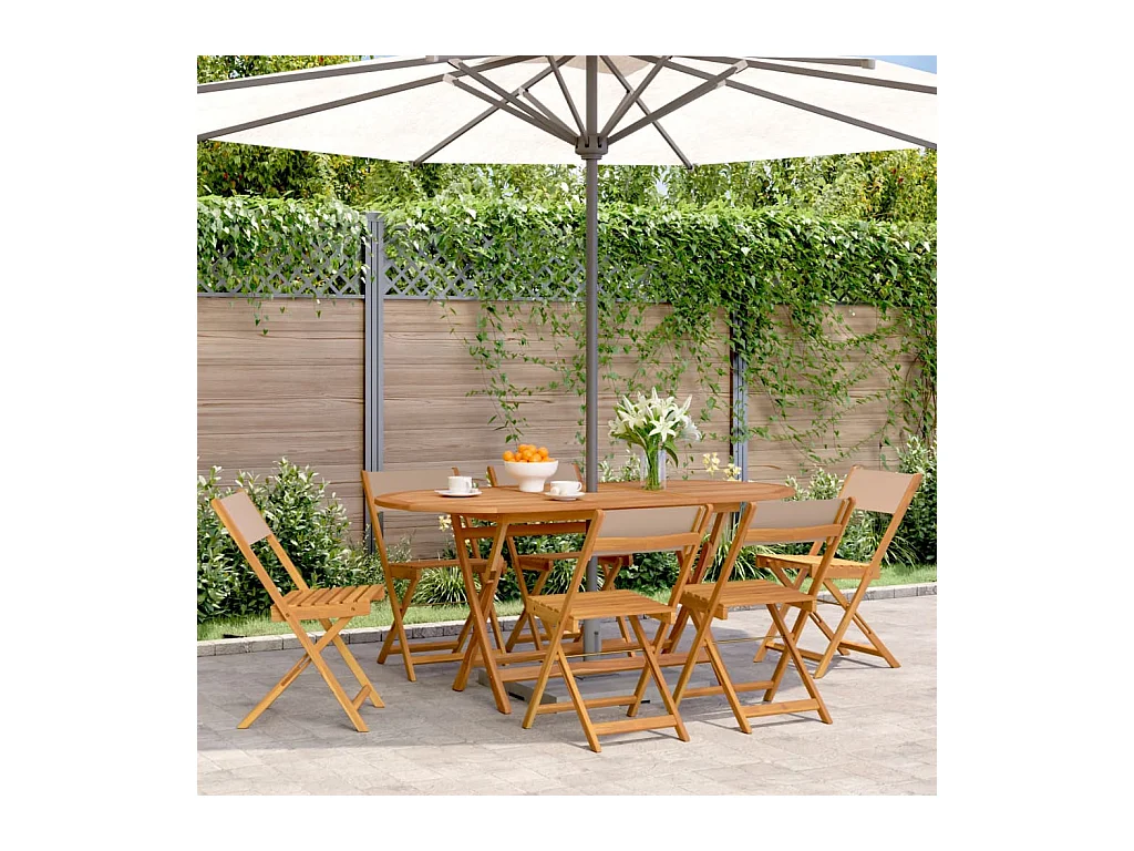 Gartenstühle 6 Stk. Klappbar Taupe Stoff und Massivholz