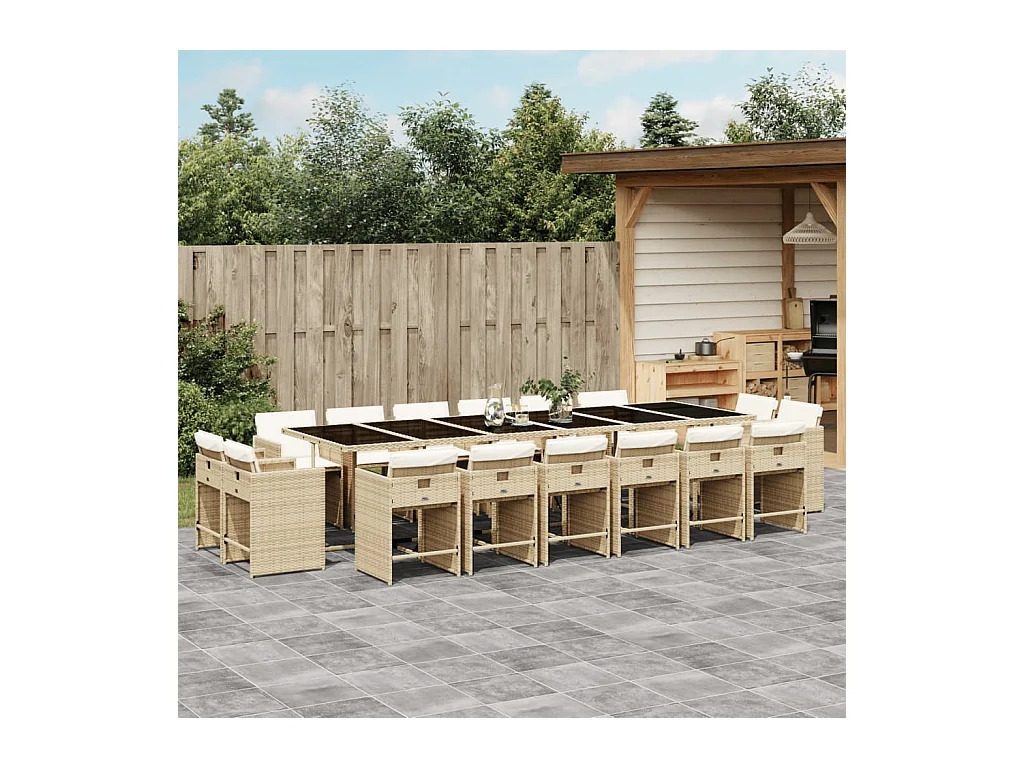 Ensemble à manger de jardin et coussins 17 pcs beige
