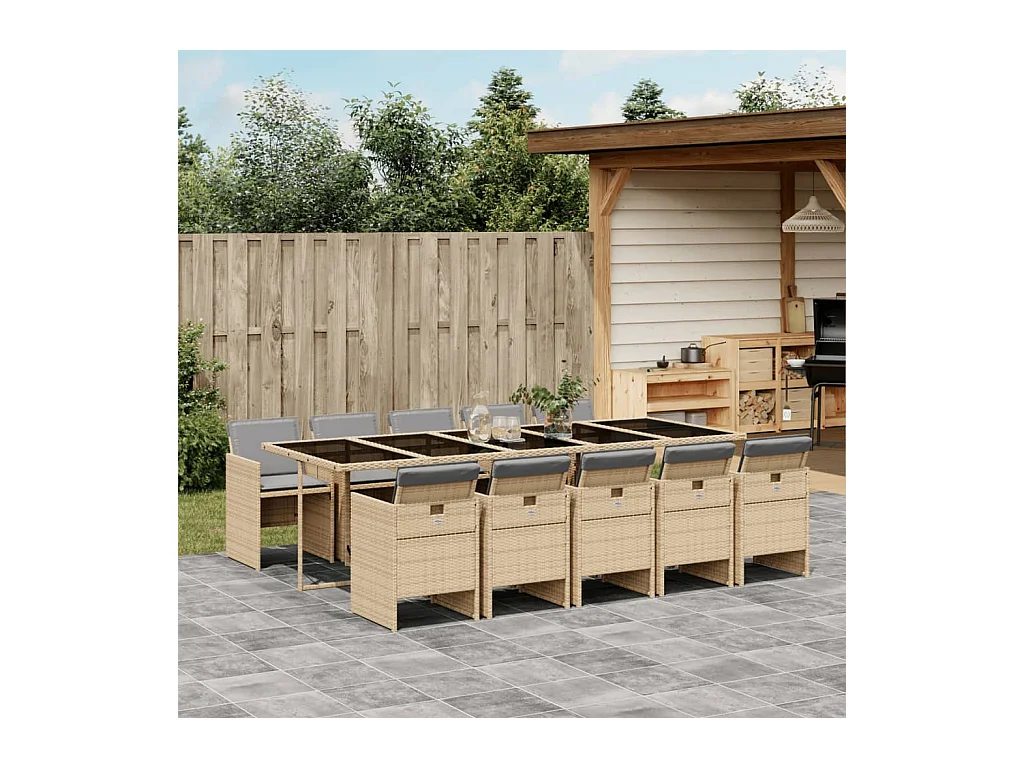 Ensemble à manger de jardin et coussins 11 pcs mélange beige